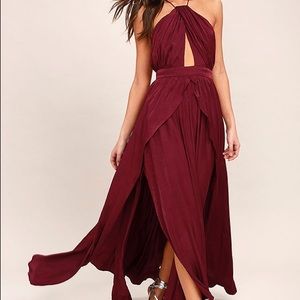 LuLu’s On My Own Burgundy Maxi Dress
